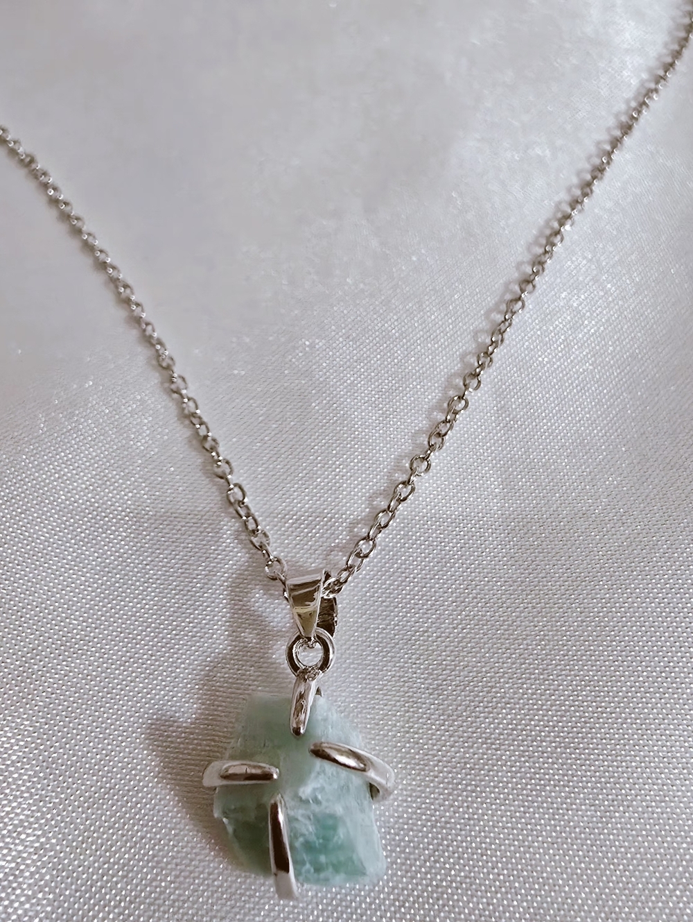 Amazonite Pendant White Gold-plated Chain Necklace - Natural Gemstone Jewelry - Picture 2 of 3